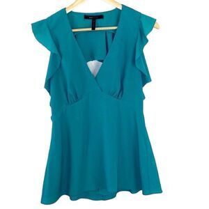 Bcbgmaxazria sea green ruffle detail open back top